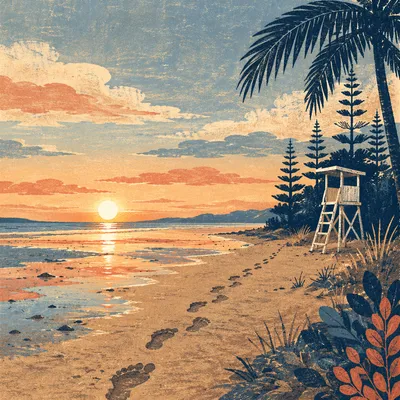 Sunrise Footprints on a Peaceful Beach