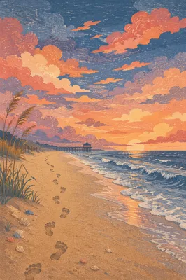 Sunrise Footprints on Peaceful Sandy Beach
