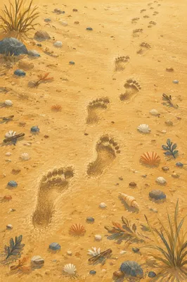 Golden Sunrise Footprints on Quiet Beach