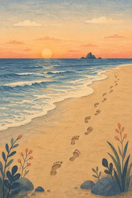 Footprints in Sunrise Sand by Quiet Shore