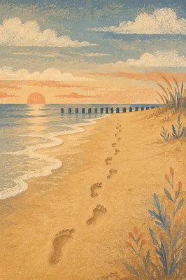 Barefoot Footprints on Sunrise Beach