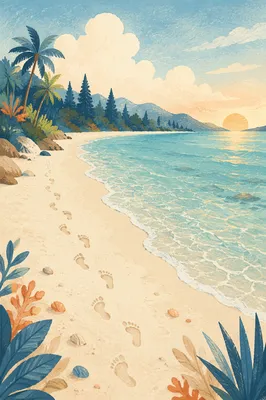 Footprints in Sand at Peaceful Sunrise