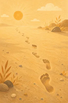 Footprints in Sand at Sunrise