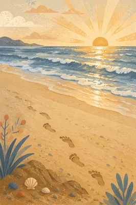 Peaceful Footprints on Sunrise Beach Shore