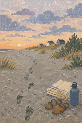 Sunrise Footprints Along Quiet Sandy Shore