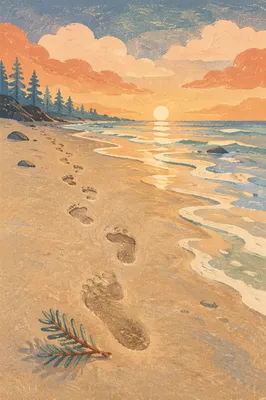 Footprints in Sand at Hopeful Sunrise
