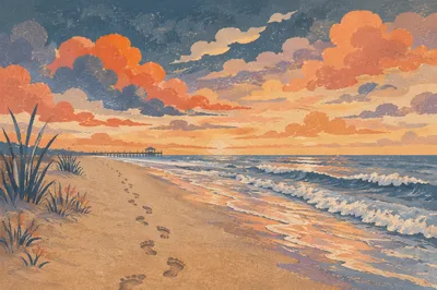 Footprints on Peaceful Sunrise Beach