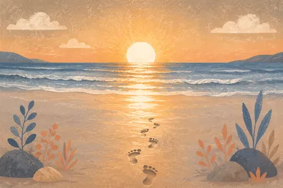Sunrise Footprints on Quiet Beach