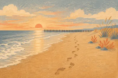 Barefoot Footprints on Sunrise Beach