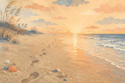 Footprints in Sand at Sunrise Beach