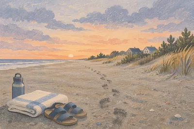 Sunrise Footprints on Quiet Sandy Beach