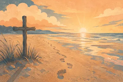 Footprints Toward Sunrise Beach Cross