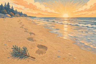 Footprints in Sand at Hopeful Sunrise