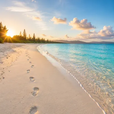 Footprints on Sunrise Tropical Beach