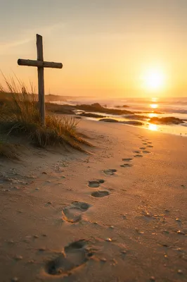 Footprints Toward Sunrise Beach Cross