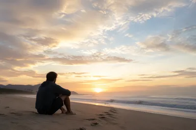 Footprints in Sand at Hopeful Beach Sunrise
