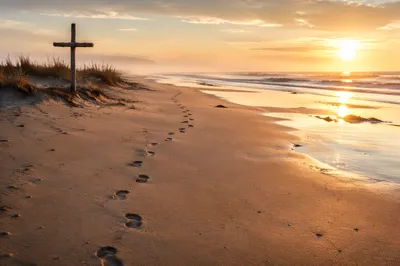 Footprints Toward Sunrise on Faithful Shore