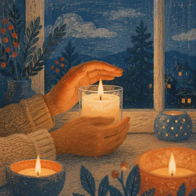 Folded Prayer Hands Beside Candlelight