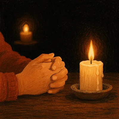 Folded Prayer Hands by Candlelight