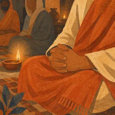 Folded Prayer Hands in Warm Candlelight