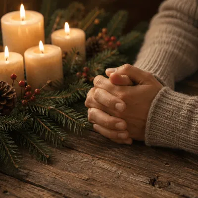 Praying Hands by Evergreen Candlelight