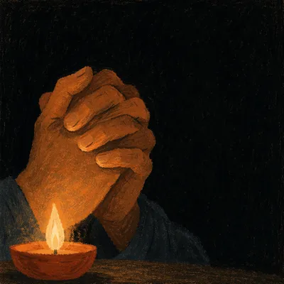 Folded Hands in Warm Prayer Candlelight