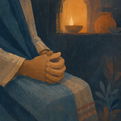 Hands Folded in Prayer by Candlelight