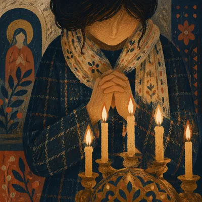 Folded Hands in Candlelit Prayer