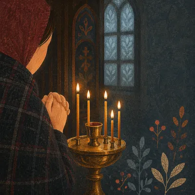 Hands Folded in Prayer by Candlelight
