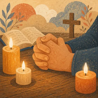 Folded Prayer Hands in Warm Candlelight