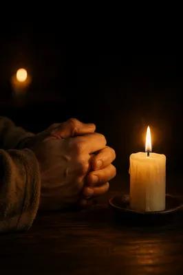 Folded Prayer Hands by Candlelight