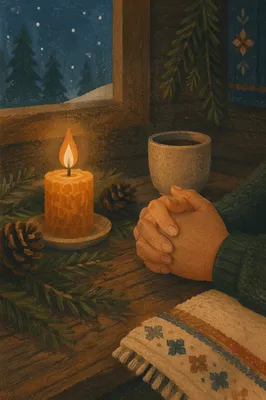 Prayer Hands by Candlelight and Evergreen