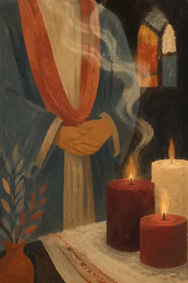 Folded Hands in Candlelit Prayer