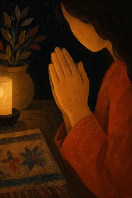 Candlelit Hands Folded in Quiet Prayer