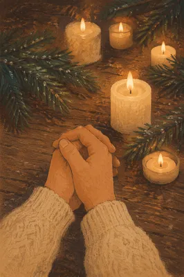 Hands Folded in Prayer by Candlelight