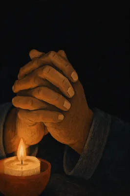 Folded Hands in Warm Candlelight Prayer