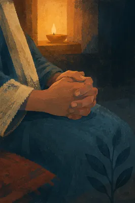 Folded Hands in Candlelit Prayer