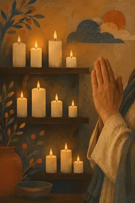 Hands Folded in Prayer by Candlelight