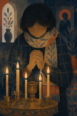 Folded Hands in Candlelit Prayer