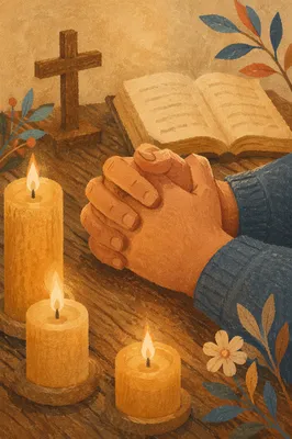 Candlelit Hands Folded in Humble Prayer