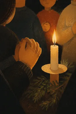 Folded Prayer Hands by Evergreen Candlelight