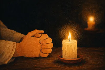 Candlelit Hands Folded in Quiet Prayer