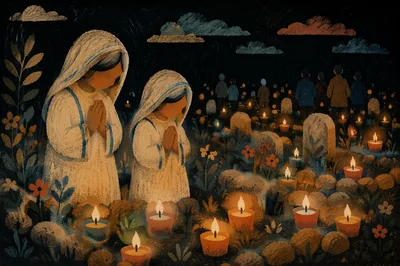Candlelit Prayer in a Memorial Garden