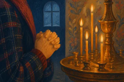 Candlelit Folded Hands in Quiet Prayer