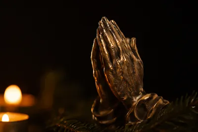 Candlelit Praying Hands Bronze Sculpture