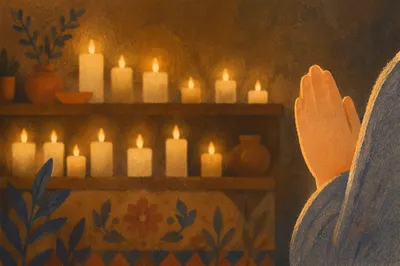 Candlelit Folded Hands in Quiet Prayer