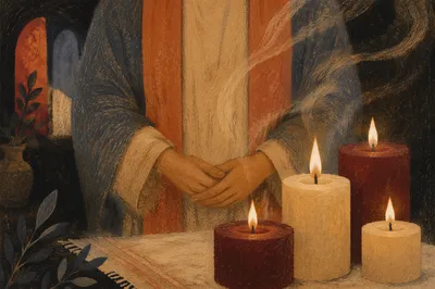 Folded Hands in Candlelit Prayer