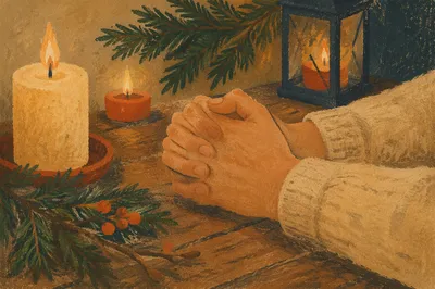 Folded Prayer Hands by Candlelight