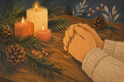 Folded Hands in Prayer by Candlelight