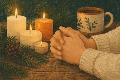 Folded Prayer Hands by Candlelight
